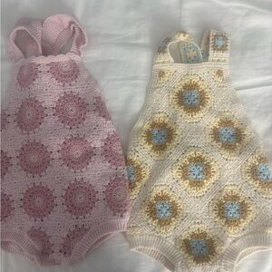 Zara Crochet Baby Romper in Cream and Blue